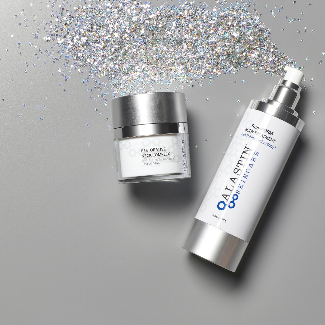 PerfectSkinMD's tweet image. There's no time like the present to treat your body like your face this holiday season! Both
ALASTIN Skincare's® TransFORM Body Treatment and Regenerating Neck Complex contain
TriHex Technology®, which helps to clear out old elastin and collagen.