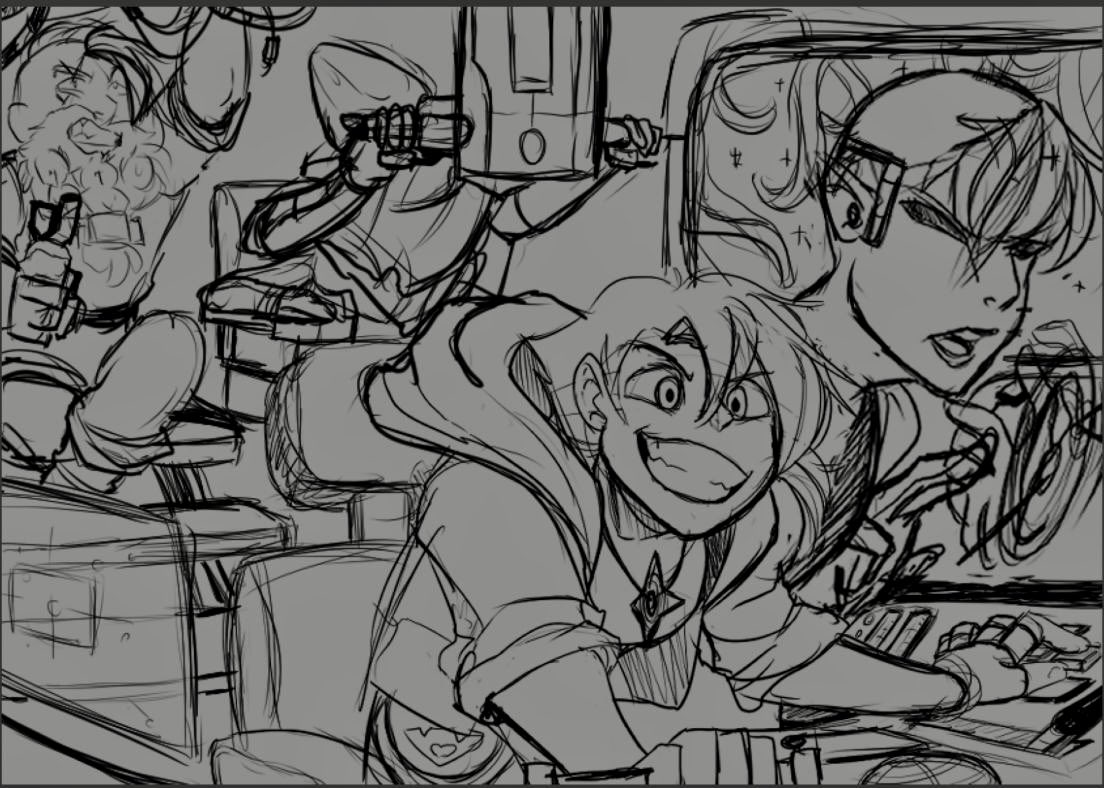 ManaPot_Studios's tweet photo. The crew of the newly named Fool’s Gold in their first ever space chase race! Art credit to space pirate extraordinaire Trixx: @ArtsIrony ~
————
#Starfinder #StarfinderRPG #TTRPG #CharacterArt #Roleplay #FlyFreeOrDie https://t.co/PG8o0NG8Ep