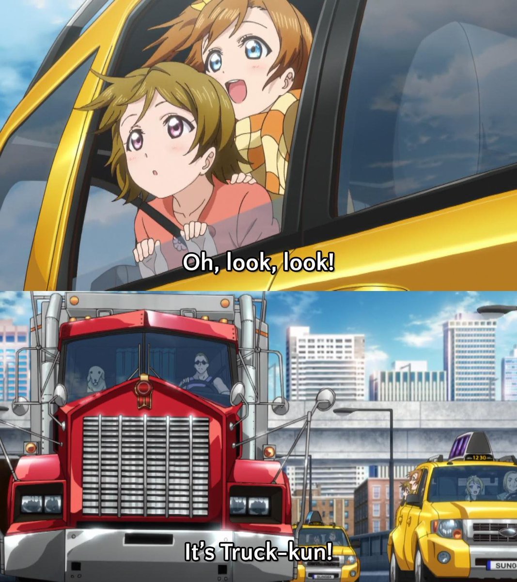 легковушка тян и грузовик сан. грузовики в стиле аниме. фура сан. фура сан. дальнобойщики аниме.