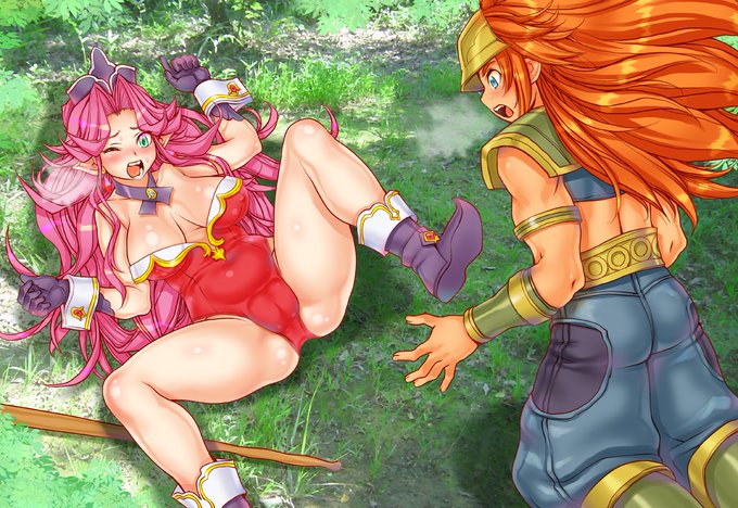 pixivリクエスト進捗〜 (*'∇`)ノ♪

 聖剣伝説の、アンジェラさんとデュランくん〜♪
  (*'∇`)ノ♪

 これで基本絵は完成…… と言いたいところだけど、実は基本色すら依頼されてなくて、ここからアンジェラ嬢を石化させていきます…… (;^_^A 