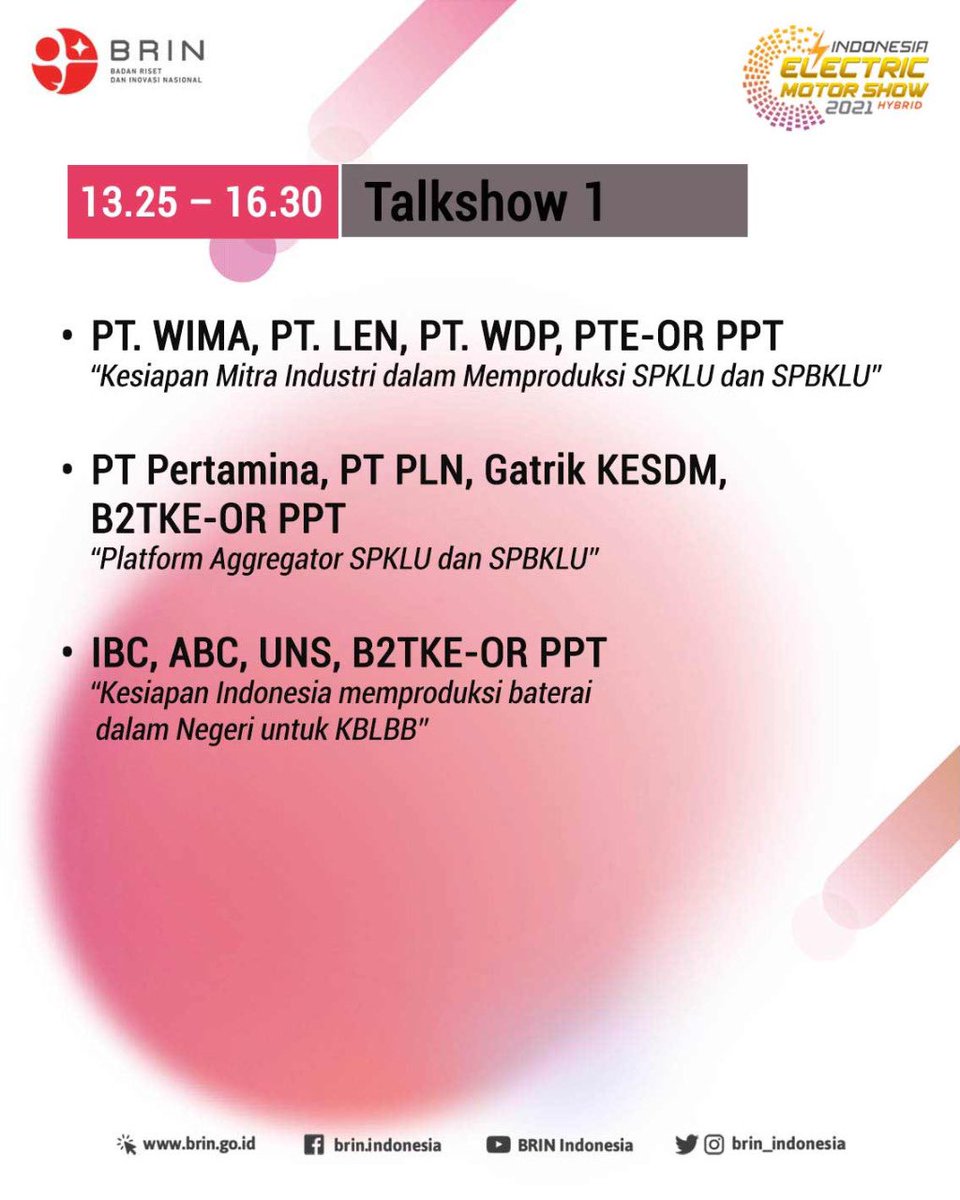 brin_indonesia's tweet photo. Saksikan Live Virtual Opening Ceremony Indonesia Electrik Motor Show 2021 pada Rabu, 24 November 2021, Pukul 08.30 WIB melalui kanal Youtube BRIN Indonesia. Jadwal Acara dan cara pendaftaran untuk mengikuti IEMS 2021 ini dapat dilihat pada infografis berikut.

#IEMS2021 https://t.co/02QZC9ZbKH