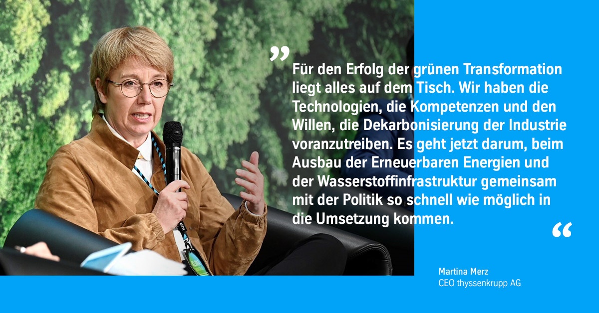 thyssenkrupp's tweet photo. thyssenkrupp CEO Martina Merz auf dem @Der_BDI
 #Klimakongress zur klimaneutralen Transformation der Industrie. #Klimapfade https://t.co/Xe0wCqaclY