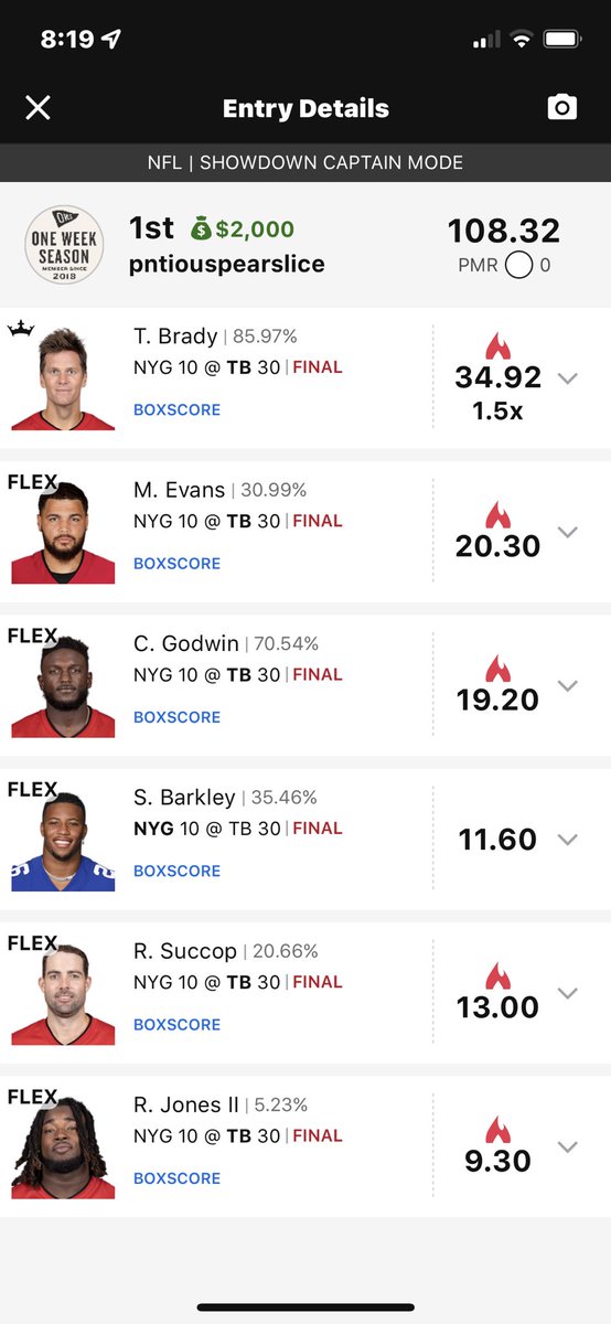 I used to think playing Showdowns was a fool’s errand. Definitely not anymore. Thanks for all of the write ups and lessons <a href="/xandamere/">Xandamere</a> &amp; <a href="/oneweekseason/">One Week Season</a> and the extremely helpful Breakdowns <a href="/EstablishTheRun/">Establish The Run</a>! Brady Double Stack for the win! #easygame