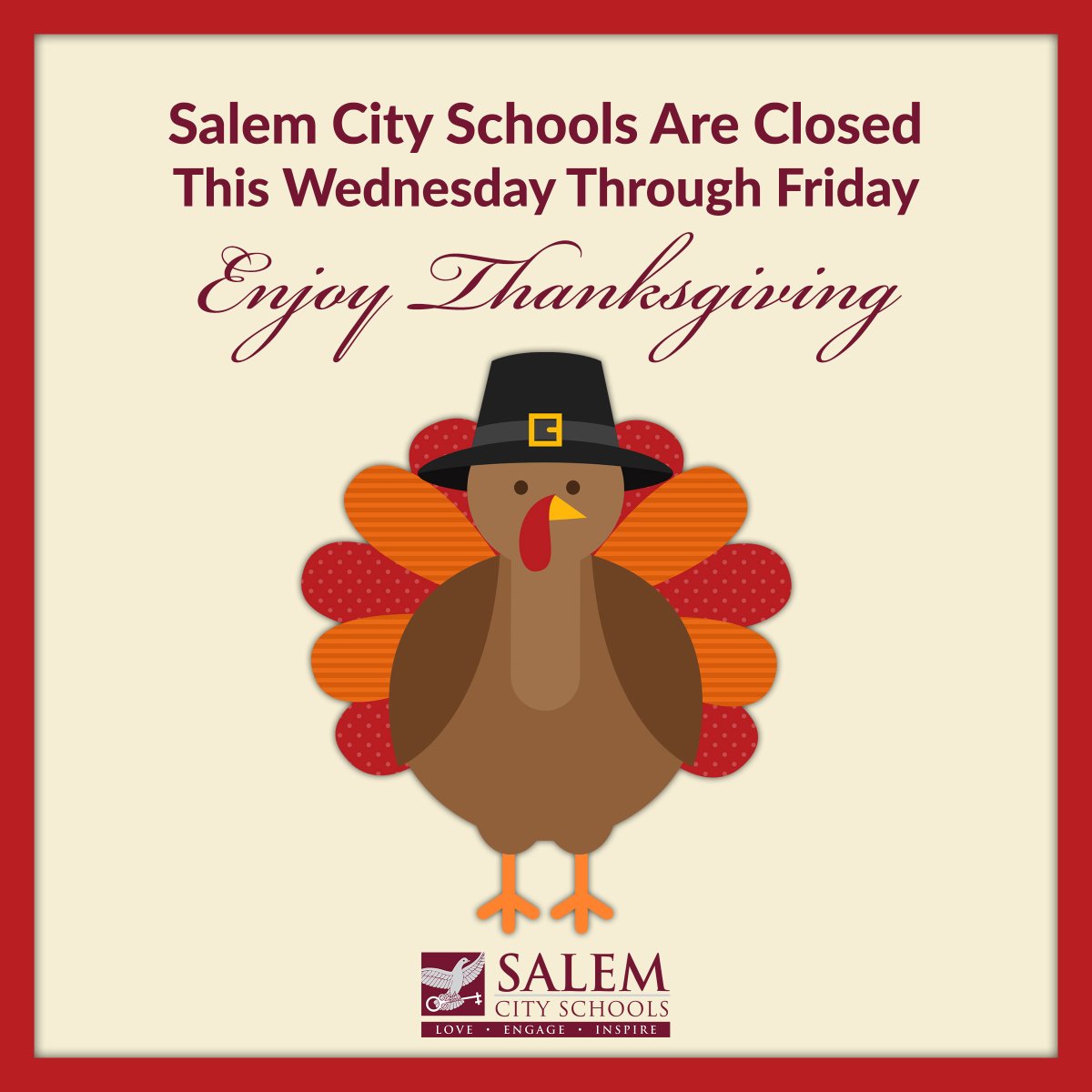 Give Thanks and Enjoy The Break!
See you back on Monday, November 29.
#SalemVA #SampleSalem