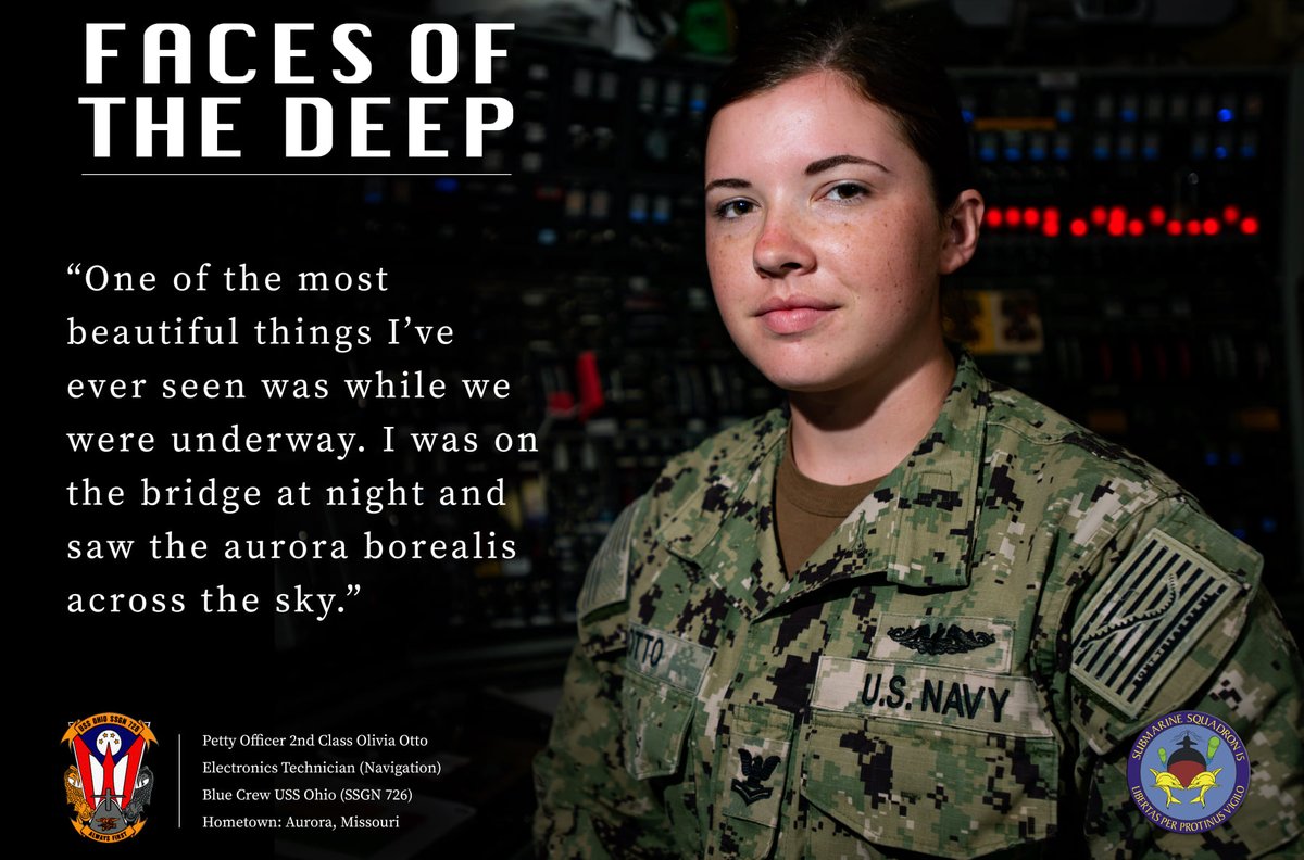 USFleetForces's tweet photo. Faces of the Deep: Meet Electronics Technician (Navigation) 2nd Class Olivia Otto, a native of Aurora, Missouri, assigned to USS Ohio Blue (SSGN 726).
#FacesoftheDeep #USNavy #SilentService https://t.co/TZunJwxHvG