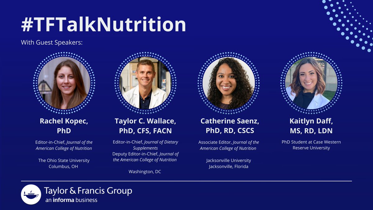 T&F Medicine & Healthcare (@tandfmedicine) on Twitter photo For the next hour we're joined by our guest speakers from the Journal of the American College of Nutrition to talk about #healthyeating and exercise during the holidays. Follow the conversation using #TFTalkNutrition!
<a href="/AmNuAssn/">American Nutrition Association</a> <a href="/KopecLab/">Kopec Lab</a> <a href="/DrTaylorWallace/">Dr. Taylor Wallace</a> @CSaenzPhD <a href="/KaitlynRDLDN/">Kaitlyn Daff, MA, RD, LDN</a> For the next hour we're joined by our guest speakers from the Journal of the American College of Nutrition to talk about #healthyeating and exercise during the holidays. Follow the conversation using #TFTalkNutrition!
<a href="/AmNuAssn/">American Nutrition Association</a> <a href="/KopecLab/">Kopec Lab</a> <a href="/DrTaylorWallace/">Dr. Taylor Wallace</a> @CSaenzPhD <a href="/KaitlynRDLDN/">Kaitlyn Daff, MA, RD, LDN</a>
