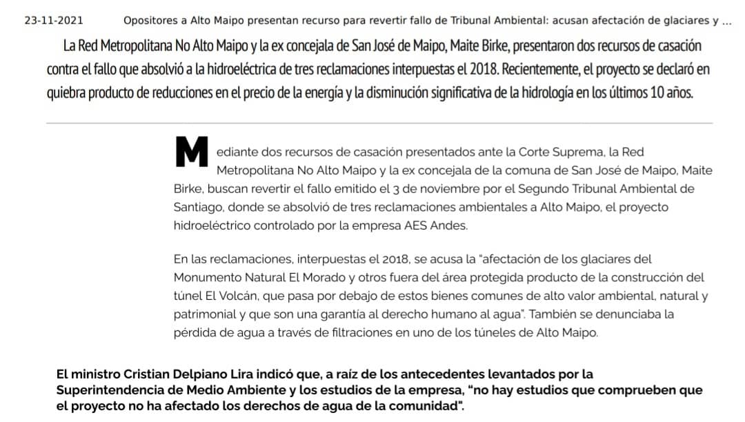 GlaciaresLibres's tweet photo. CORTE SUPREMA: Opositores a Alto Maipo presentan recurso para revertir fallo de Tribunal Ambiental: acusan afectación de glaciares y napas subterráneas

Vía @InterferenciaCL
https://t.co/xa7toc8f0u https://t.co/FgMn54LIPd