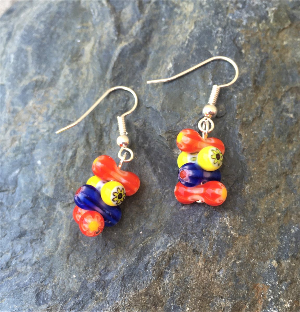 Excited to share this item from my #etsy shop: SALE Chunky Rainbow Glass Miliefiore Barrel Drop Earrings etsy.me/3cIymDn