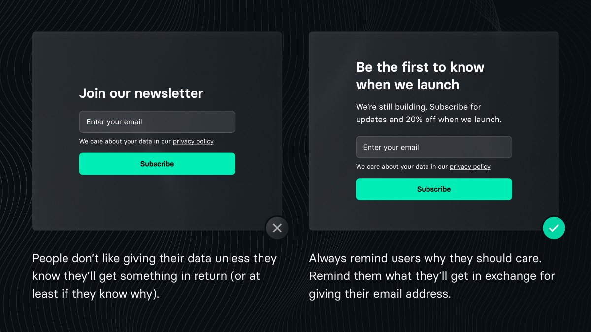 UI/UX Design Tip 🚀

People don’t like giving their data unless they know they’ll get something in return.

Always remind users why they should care.

#uidesigntip #designtip