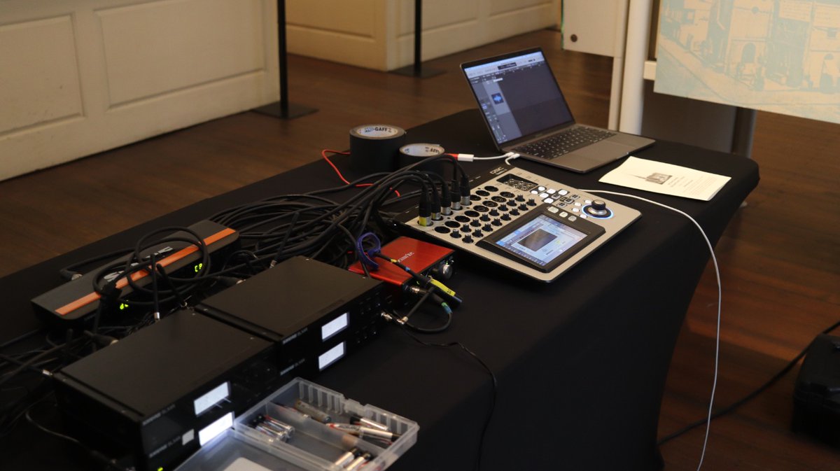 EprTeam's tweet photo. This may look like a mess of wires but this is actually very neat for the amount of mics, aux outputs, and other things going on here for Old South's Thanksgiving Service 2021 https://t.co/fopmZcbHtM