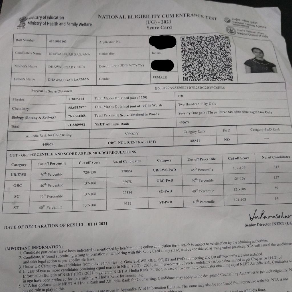geetadhawalegar's tweet photo. Hi @KTRTRS sir. I am a single parent struggling to get my kids educated. My daughter got 250 Marks in NEET and 440674 All India rank. Can you please help us get admission 🙏. She is very passionate about being a doctor and serving the poor @KTRoffice @HiHyderabad @charan_tweetz https://t.co/hzo6fqMUJL