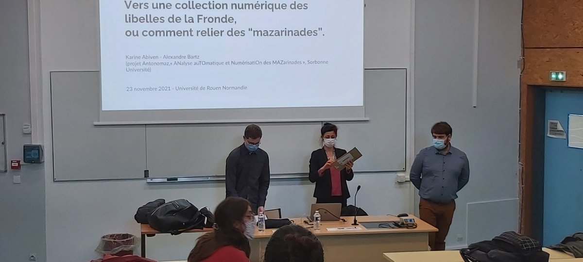 <a href="/univrouen/">Université de Rouen Normandie</a> <a href="/IrihsUniversite/">IRIHS - Université Rouen Normandie</a> <a href="/KeriKeriKeriii/">Palamède de Charlus</a> <a href="/b_aooy/">Alexandre Bartz</a> <a href="/Sorbonne_Univ_/">Sorbonne Université</a>
Sous le signe du Z : présentation du projet Antonomaz au Master humanités numérique de Rouen Normandie: les  Mazarinades passées à la moulinette numérique par Alexandre Bartz et Karine Abiven.
 Ou Abivenz?