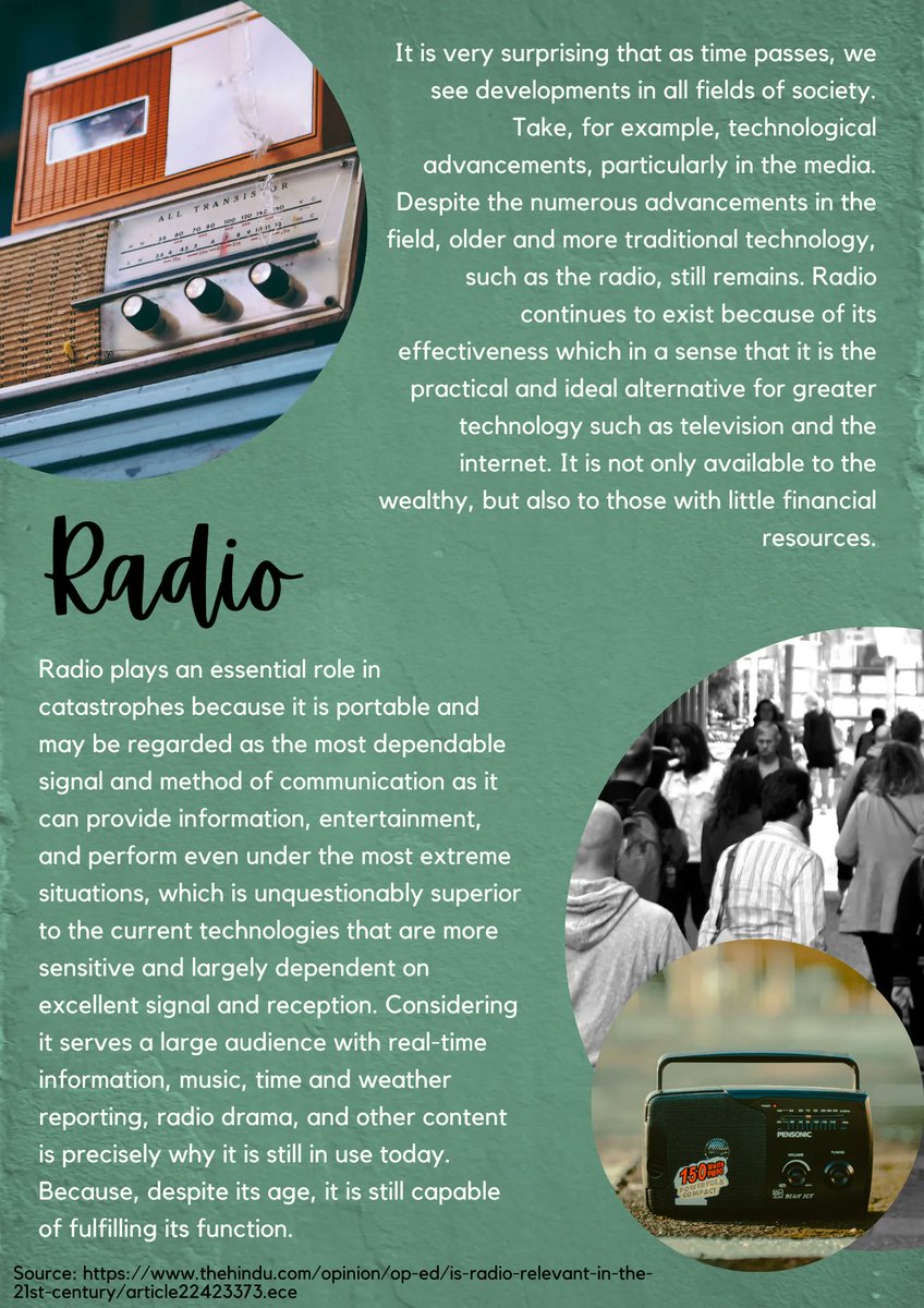 EarlDominguiano's tweet photo. Twitter Entry No. 5:
Why do you think radio is still existing up to this day, despite the presence of superior technologies like TV and the internet?
#MILMotionAndAudioMedia #SecchiB #XUMIL2021 https://t.co/1nVS7MeOxA