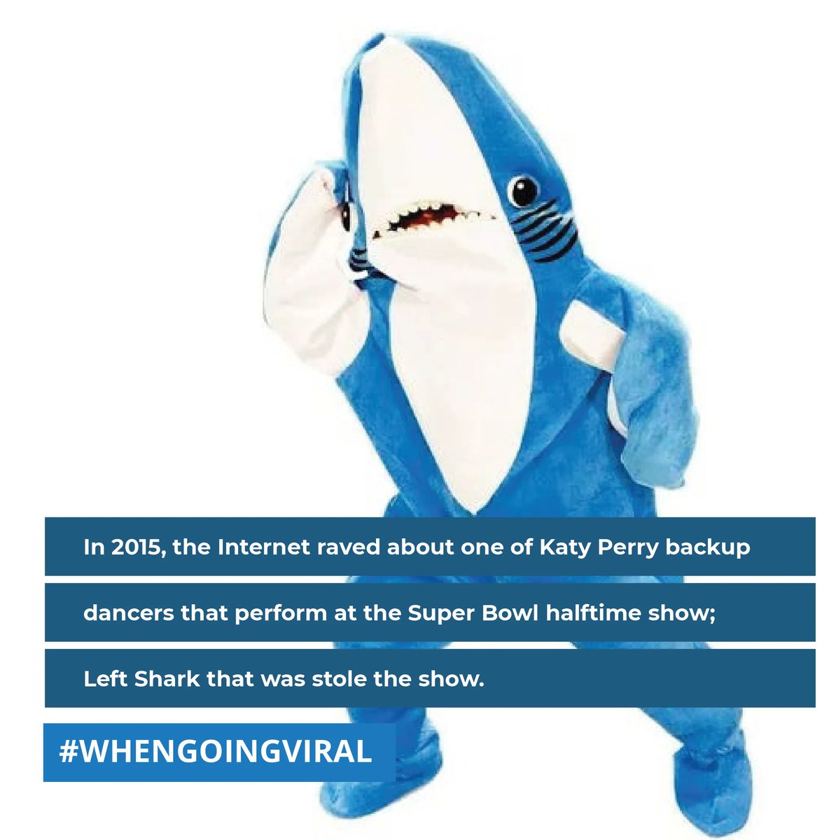 During Superbowl XLIX halftime show with <a href="/katyperry/">KATY PERRY</a> the left shark costume became a viral hit during the performance. The idea of a dancing shark captivated the audience and 6 years later the outfit continues to be a popular halloween costume. #leftshark #katyperry