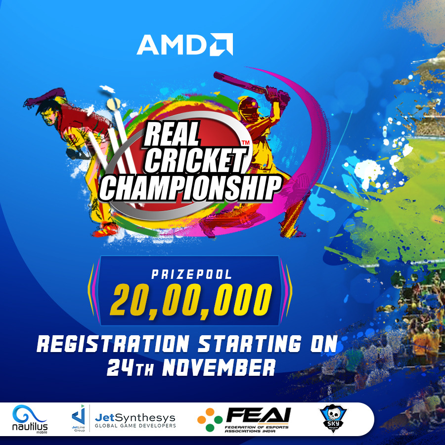 This is as big as it gets! 

Presenting #RealCricketChampionship powered by <a href="/AMDRyzen/">AMD Ryzen</a> 

Compete and win from a pool of 20 LAKH Rupees! 
Real Cricket in association with Federation of Electronic Sports Association India <a href="/skyesportsindia/">Pradhyum</a> 
REGISTRATIONS START TOMORROW

#FEAI #RC20
