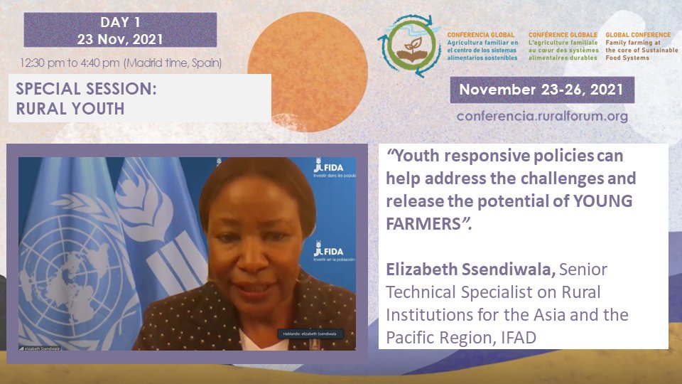WorldRuralForum's tweet photo. 📢"We must amplify the voices of #YoungFarmers", Elizabeth Ssendiwala @IFAD during the special session on #RuralYouth at the #GlobalConferenceWRF.
👉https://t.co/MzBJNCH2nF
#SustainableFoodSystems #FamilyFarmingDecade https://t.co/NnX2kG1jTG