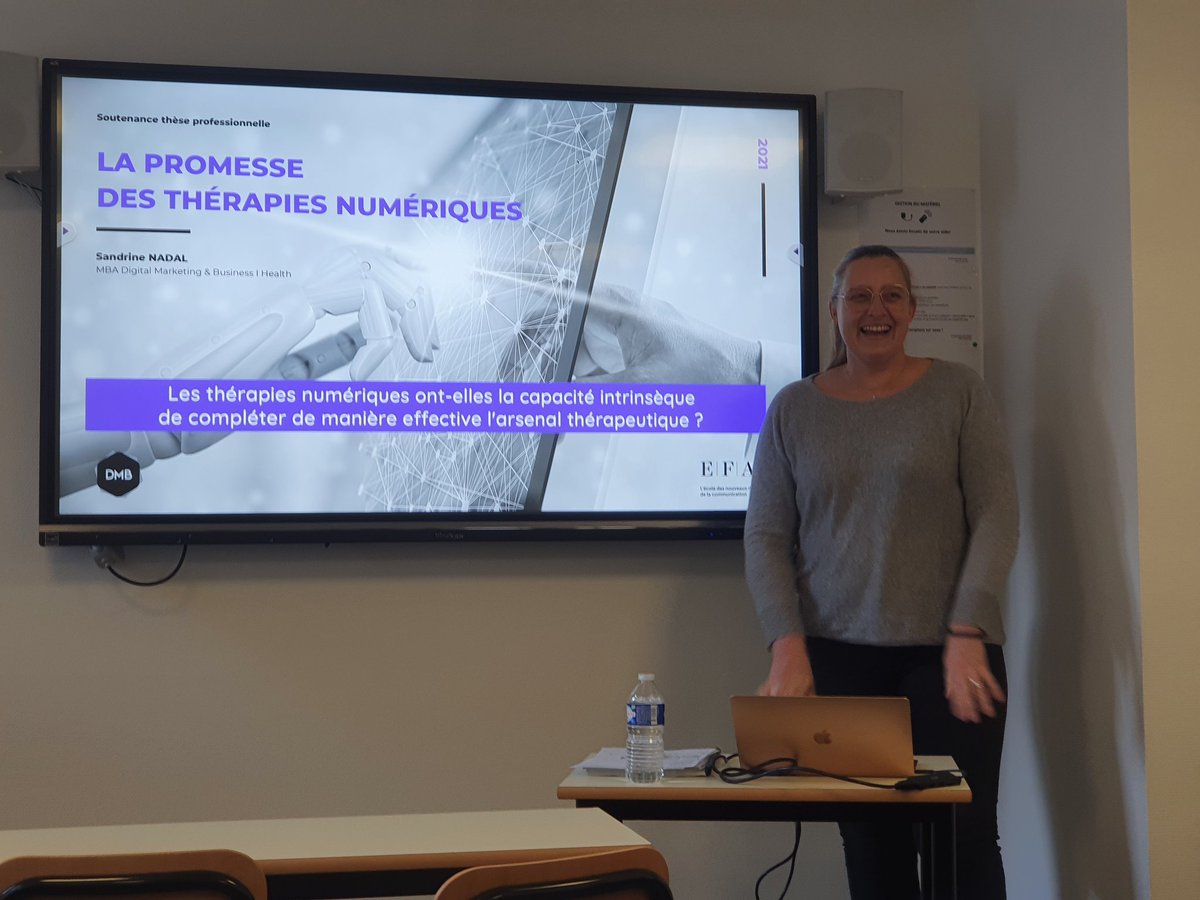 rteston's tweet photo. C'est maintenant @sandrine_nadal qui nous partage sa thèse sur les thérapies numériques 
#mbadmbhealth https://t.co/z3DZVPArNR
