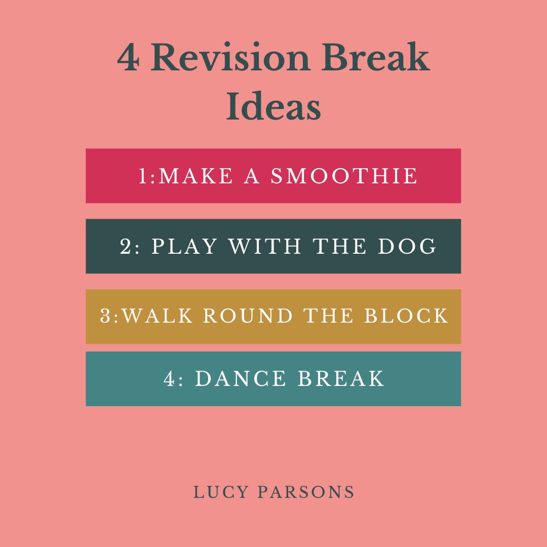 LucyCParsons's tweet photo. Revision breaks should be spent doing something entirely different from revision to give your mind a break. Here are a few ideas.
#revisionbreak #revisionbreakideas #revisiontips #alevels #gcses https://t.co/qdFgHHwxNE