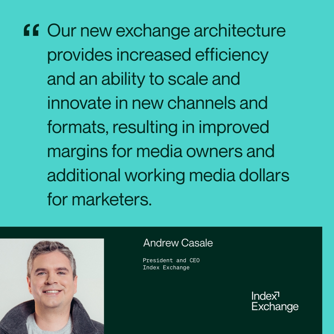 IndexExchange's tweet photo. Hear from our CEO @acasale about our new modernized and scalable platform and why it was time to reimagine our entire exchange architecture. https://t.co/jmJu38VoTN https://t.co/YNebSP7VqO