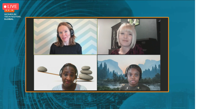 WomeninTechFest's tweet photo. Really interesting panel now live at #WomeninTechFest feat. @tonijkent, Nnenne Ofochebe, @NikeFolayan & Kaye Jones discussing how the industry can help/encourage people from disadvantaged backgrounds into tech... https://t.co/XdZ0dNUknj