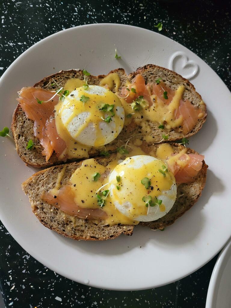 thebrillkitchen's tweet photo. "Eggs Royal on sourdough toast for breakfast." by: Ok-Bandicoot1109 🍔 Get a free sample of my toaster oven recipe eBook: https://t.co/XAe1SHdIye https://t.co/j2wLrm1Juy