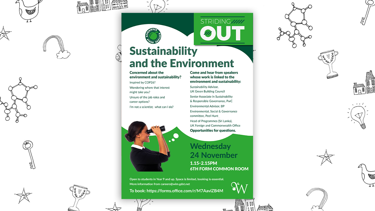 WimbledonHigh's tweet photo. #COP26-themed #StridingOutWHS session tomorrow with an interesting panel of - mainly - @Alumnae_WHS:

✨@AmeliaRansome, @PwC  
✨@CharlieSmart5, @UKinSriLanka 
✨Charlotte Withers, @bp_plc 
✨Hester White, @PeelHunt 
✨Lucy Rees, @UKGBC https://t.co/WTAF7gCMi6
