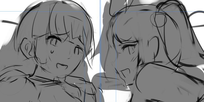 FANBOX限定イラスト用、ラフ案ほぼ決定稿。本日の理想はカラーまで。完成は差分と作業可能な時間を考えるとあす～恐らく明後日ごろ。 