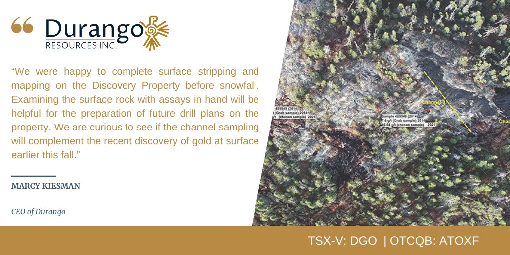 Durango (#TSXV: $DGO | #OTCQB: $ATOXF) Completes Visit to Discovery Property, QC [durangoresourcesinc.com/news/durango-c…]  #mining #gold #miningnews #juniormining #investing #exploration #stocks #goldstocks #preciousmetals