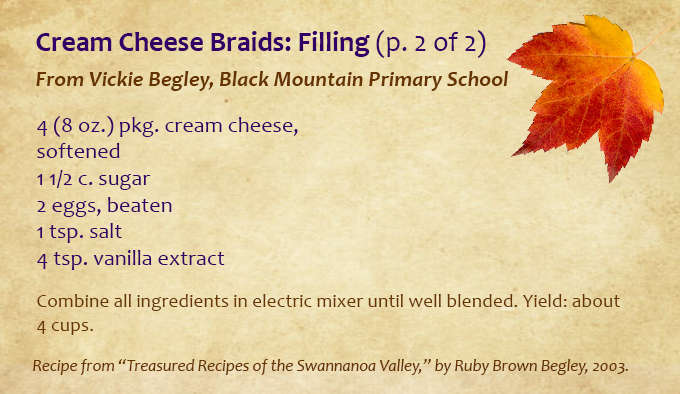 SV_Museum's tweet photo. Looking for some tasty recipes for Thanksgiving? This week we are publishing recipes from Swannanoa Valley residents to inspire your holiday cuisine! Check out this recipe for Cream Cheese Braids from Vickie Begley!

#fallrecipe #thanksgivingrecipe #svmuseum #ncmuseum #nchistory https://t.co/0y8QoxdL7o