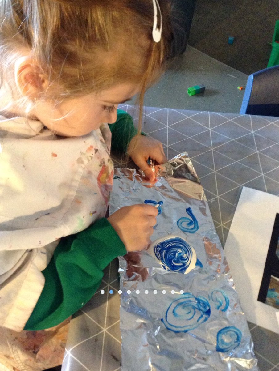 SVPEYFS's tweet photo. Continuing our week of Van Gogh by exploring making spiral, swirling patterns usin paint on tin foil. These have then been printed into our sketch books for transforming into the night sky tomorrow #EYFS #enablingenvironments #artelier #provocationsforlearning https://t.co/VdeTyl3EZW