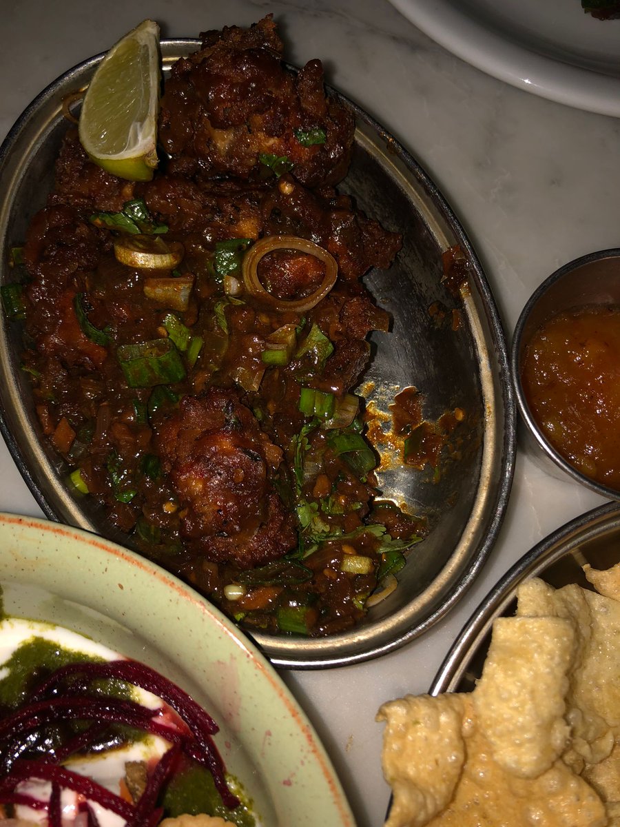 ainedonnie's tweet photo. @Dishoom King's Cross @salonithakrar What a fabulous meal at Dishoom. Service was impeccable as always. Our waiter Luca was exceptionally good and would highly recommend a visit #chillchicken #dishoomhousechaat #spicylambchops #garlicnaan #houseblackdaal such a treat with my sis https://t.co/tzVPouBYap