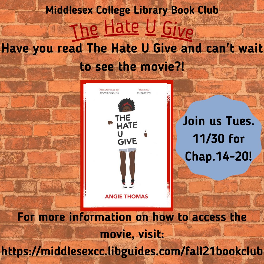 Have you read The Hate U Give and can't wait to see the movie?! Learn how to access the movie: https://t.co/KOIYHAKCNo

Also join us online for the next book club session Tuesday, 11/30 at 2:00 PM. Details are on our website. https://t.co/GxqiU8yhOO