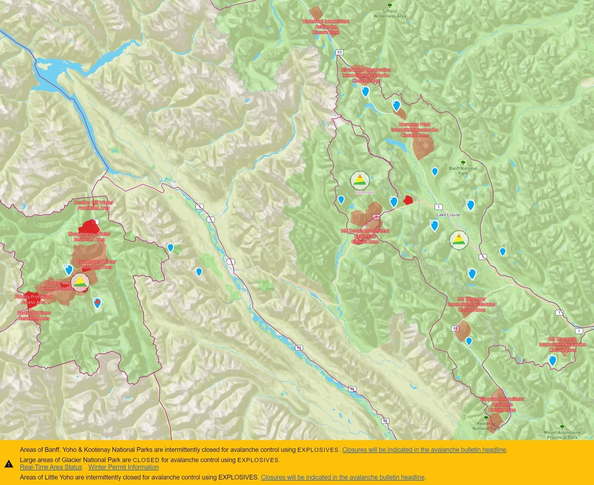 avalancheca's tweet image. Planning on recreating in the national parks this winter? Our map now indicates which areas might be subject to closures for avalanche control. 
For information on closures, check the forecast for the region or head online for closures in Rogers pass 👇
pc.gc.ca/apps/Rogers-Pa…