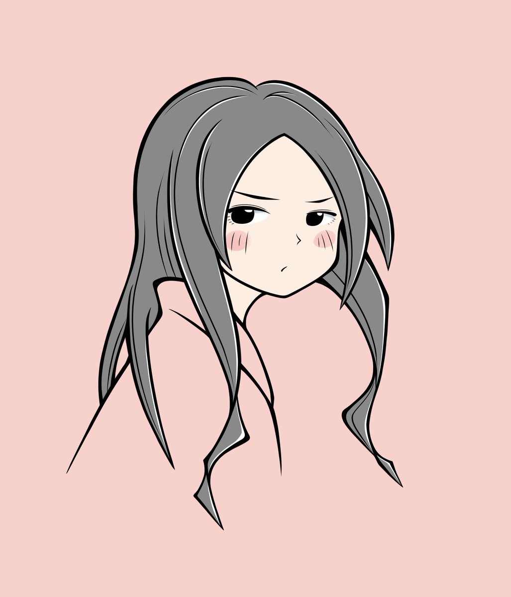 1girl solo long hair pink background simple background blush black eyes  illustration images