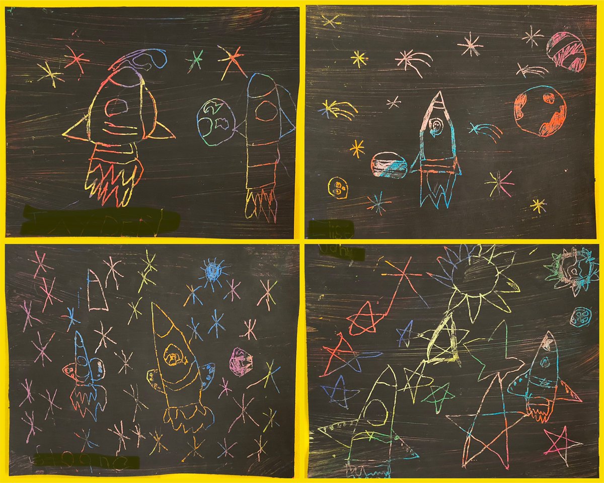 MsSalkeld's tweet photo. Crayon etching space artwork! 🚀🌎⭐️ @SouthPointeEIPS https://t.co/BE9d26htTi