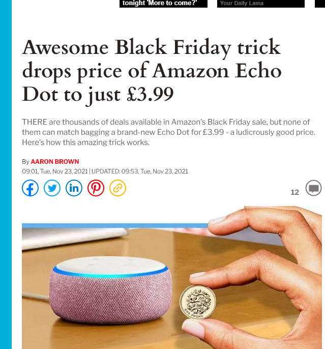 CashBack_Reward's tweet photo. 🚨£3.99 Alexa Echo Dot #BlackFriday #Hack
Get an #AmazonEcho Dot for £3.99 with this #Hack
👉https://t.co/FiMbVSLehQ
👉https://t.co/M40lmPffyD
Get £15 cashback from #TopCashBack on the £18.99 Amazon Black Friday Deal

#DoctorWhoDay #GRAMMYs #Ronaldo #Carrick #ImACeleb #Villarreal https://t.co/eNtIIIOtvg