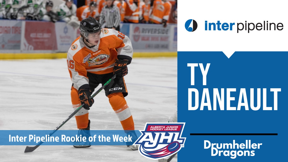 TheAJHL's tweet photo. The @inter_pipeline AJHL Rookie of the Week is Ty Daneault @drumdragons who led all rookies in scoring last week with four goals and seven points.  The 16 year-old forward is on a six-game point streak totaling 11 points https://t.co/DHW2Bl7EQo https://t.co/fSADJWo1x0