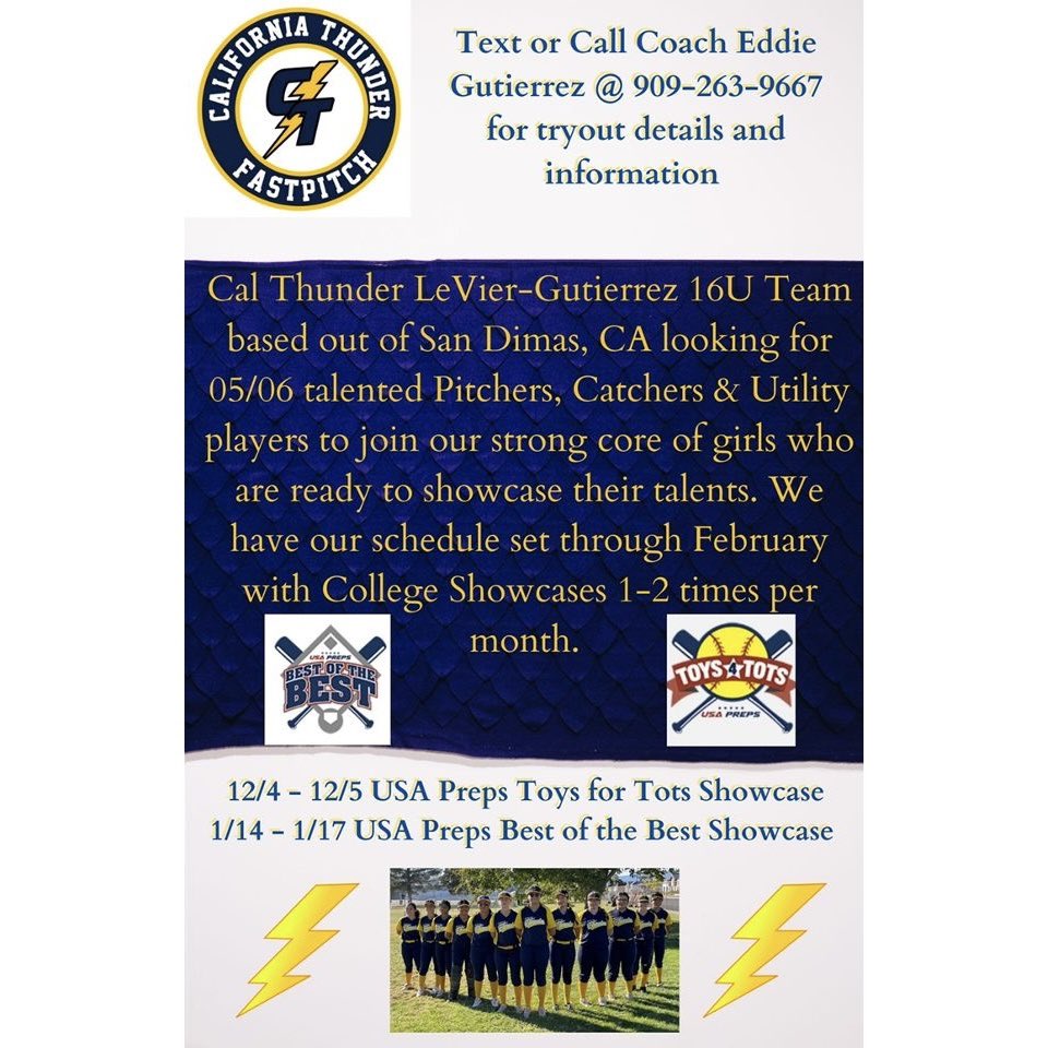 calthunder_06's tweet photo. Join our team of talented ladies, ready to take our game to the next level! #calthunder #calthunder06 #calthunderfastpitch #calthunderleviergutierrez https://t.co/6aJI5FpqCd