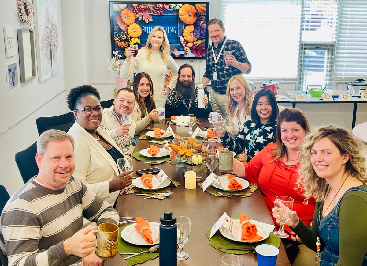 heatherwarrell's tweet photo. Deeply thankful for the honor to work with this remarkable team and the greater JCPS family the past few years. I’m embarking on a new chapter but…I will never forget our digital transformation journey and all the special moments like these. #FriendsgivingFeast #JCPSDigIn https://t.co/TKNiD1xXMs