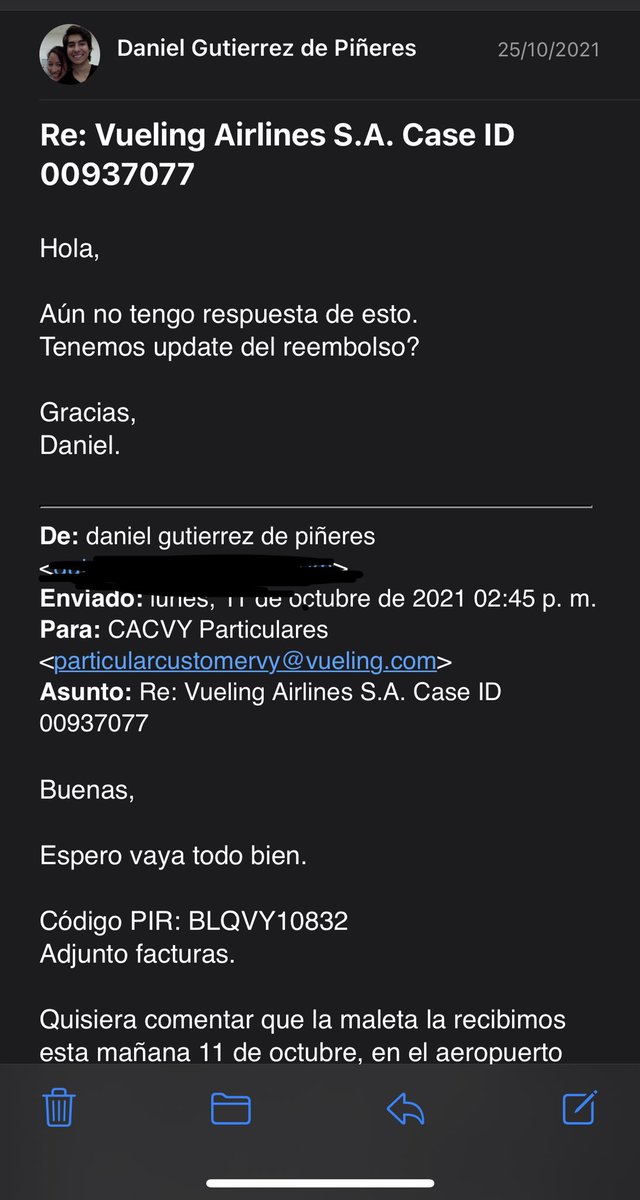 DanielGtz14's tweet photo. @consumidores Impresentable lo de @vueling Un mes con reclamaciones pendientes por overbooking forzoso y pérdida de equipaje, y solo se digna a enviar links de pago que no ejecutan. Debiendo pagar en 7 días,  no cumplen y no responden. Por favor, responsabilidad por su servicio! https://t.co/SJx68lZti5