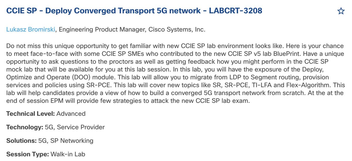 LukaszBromirski's tweet image. Wanna play with CCIE SP technologies during @CiscoLiveEMEAR in Amsterdam next year? Come, join the dark side! :) LABCRT-3208 #CCIESP #SegmentRouting #ServiceProviders