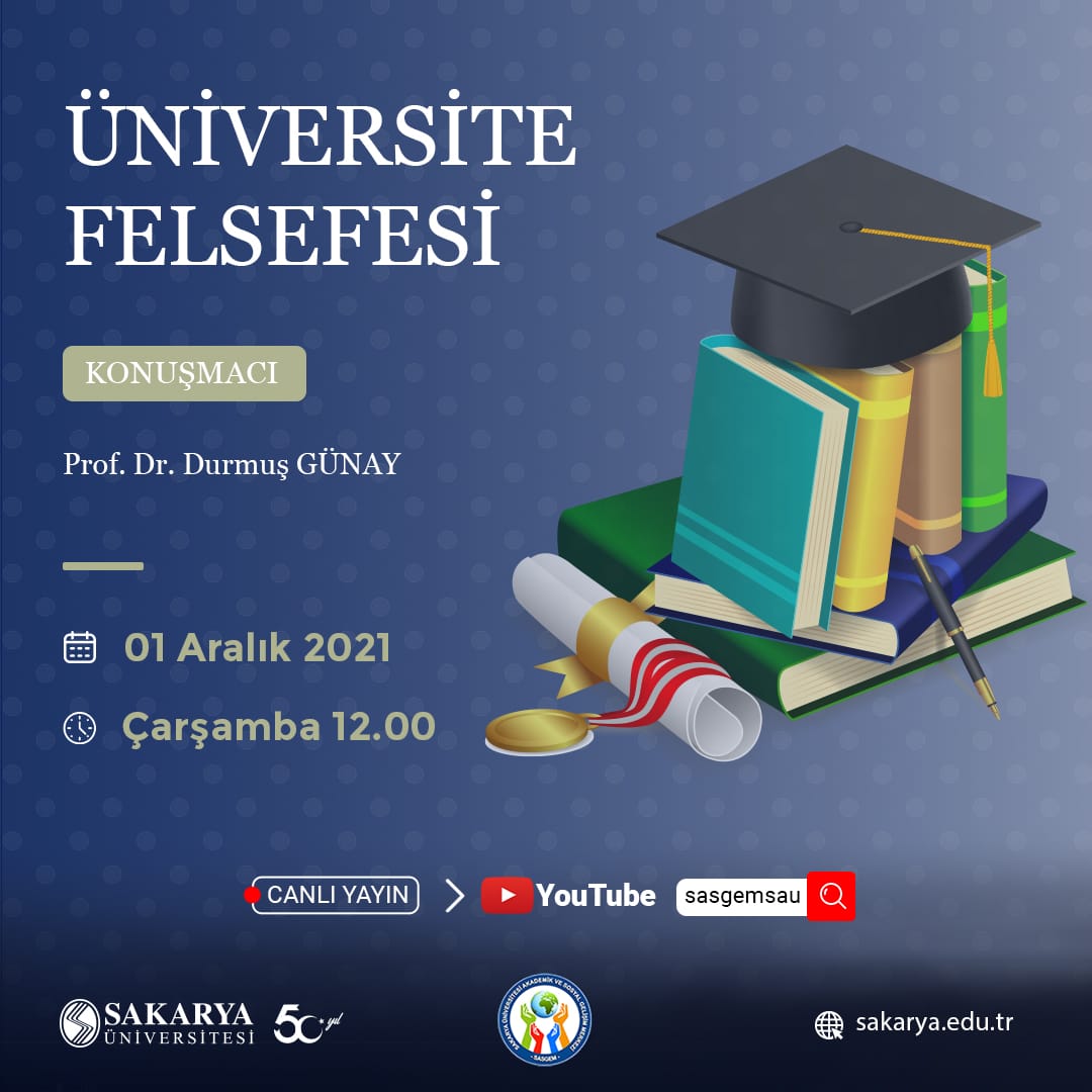 Konuşmacı: Prof. Dr. Durmuş GÜNAY
Konu: Üniversite Felsefesi
Canlı: youtube.com/c/sasgemsau/fe…
Tarih: 01 Aralık 2021 Saat: 12:00

<a href="/sakaryauni/">Sakarya Üniversitesi</a>
<a href="/abdince5854/">abdullah ince</a>