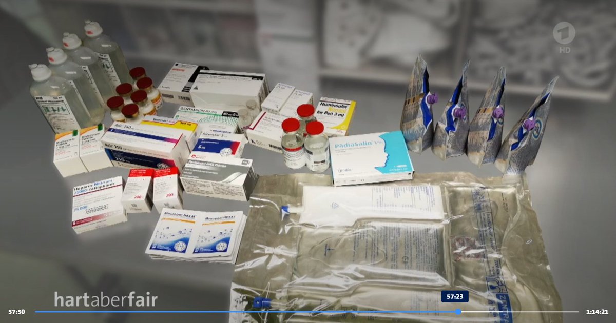 Wenn Sie immer noch Bedenken haben, eine winzige Menge an Impfstoff Ihrem Körper zuzuführen.
Hier eine Tagesration an Medikationen für einen Covid19-Intensivpatienten mit einem schweren Verlauf. Die mögliche Alternative, die drohen kann. Bitte gehen Sie impfen!