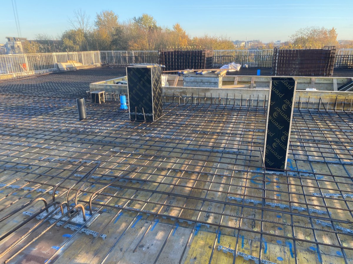 ConstructionRol's tweet photo. Winter sunshine peering through on site at The Meadows Community Centre in Cambridge for ⁦@Hill_Group_UK⁩ 

Roof slab on Community hub being readied for first of two pours https://t.co/KRL8TYd9JR