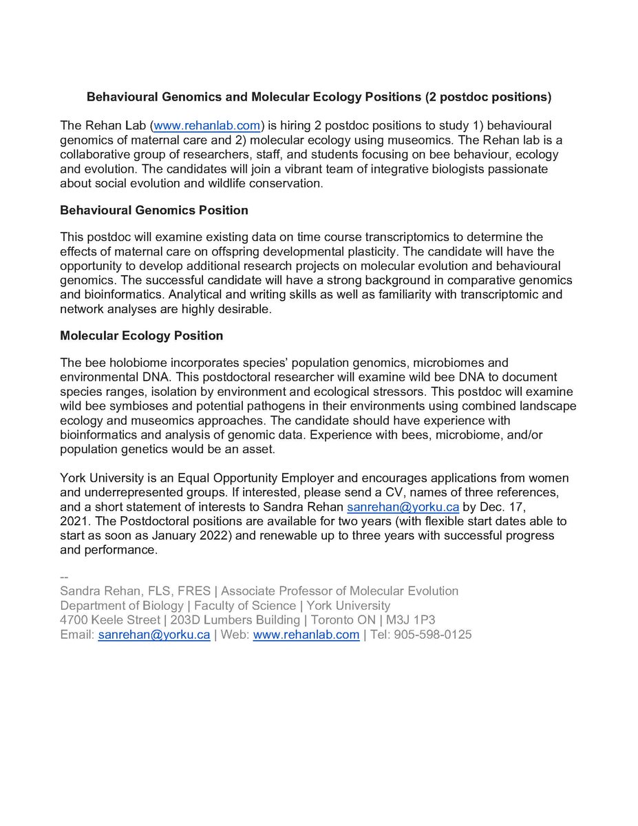 Two new postdoc positions available to join my lab . I am looking for new students to start fall 2022. Please RT.