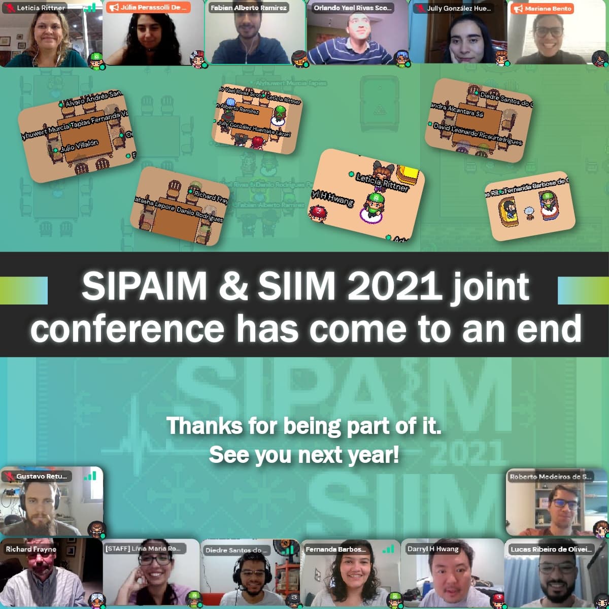 SipaimS's tweet photo. SIPAIM &amp; SIIM 2021 join conference has come to and end!
Thanks for being part of it! See you next year 💚💙
.
#sipaim2021 #siim2021 #sipaimsiim2021 #artificialintelligence #machinelearning #biomedical #medicalimaging #ehealth #digitalpathology #gaitanalysis #biosignals #science https://t.co/L0lPJDziHY