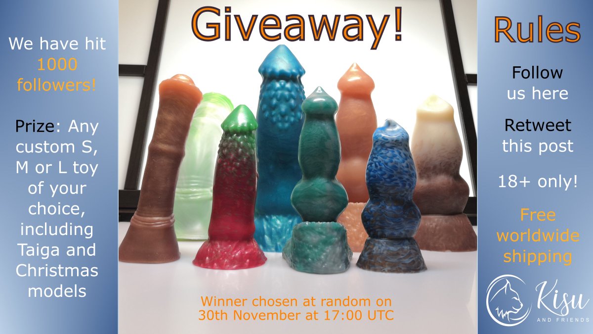 💙It's #Giveaway time again!💙

As chosen by you, we will be giving away any custom S, M, or L #sextoy of the winner's choise! This includes Taiga and our Christmas models.

Just Follow this account and retweet THIS post to enter.
Winner chosen 30th Dec 17:00 UTC.

Rules below...