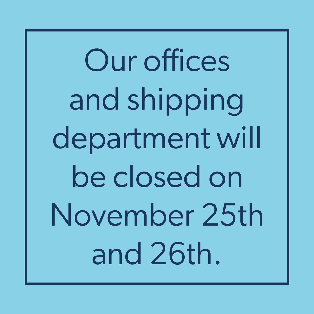 HighlandMetals's tweet photo. Our offices and shipping department will be closed on November 25th and 26th.
Please consider this when placing your orders. https://t.co/IgL1ksoA85