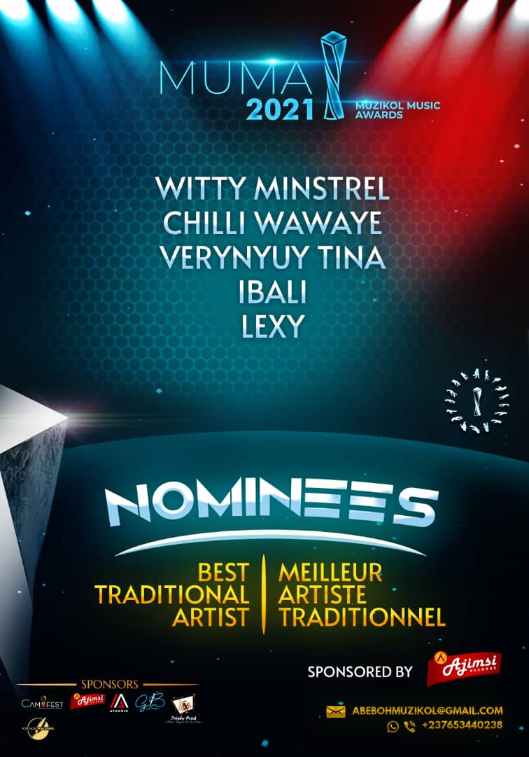 Best Traditional Artist and the Nominees are

Witty minstrel ( <a href="/Wittyminstrel2/">Witty Minstrel Art</a>
)
Chilli Wawaye ( <a href="/chilliwawaye/">CHILLI Wawaye</a>
)
Vernyuy Tina ( <a href="/VernyuyTina/">Vernyuy Tina</a>
)
Ibalio ( <a href="/ibaliofficial/">moore</a> )
Lexy ( @lexyagain
)

#MUMA2021 #muzioplayer