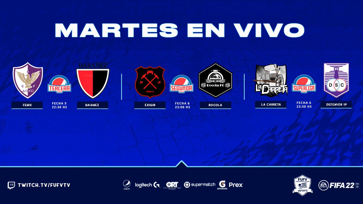 AUDVesports's tweet photo. Esta noche en VIVO 💻📱

#FIFA22 T-21

➡️https://t.co/Qe4zBXTjQG
➡️https://t.co/Qe4zBXTjQG 

@cafenix_esports 🆚 @EsportsBasanez

@ExigirFCeSports 🆚 @RocolaFc

@LaCarretaFC 🆚 @EsportsDefensor

🎙️Relatos @DaroBuonomo14 @DRA_Relatos
🗣️Comentarios @GamesCabeza 

@PrexUruguay https://t.co/pa9SNJffRd